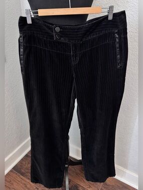 DKNY Black Pinstripe Velvet Trousers 100% Cotton Pants Satin Trim